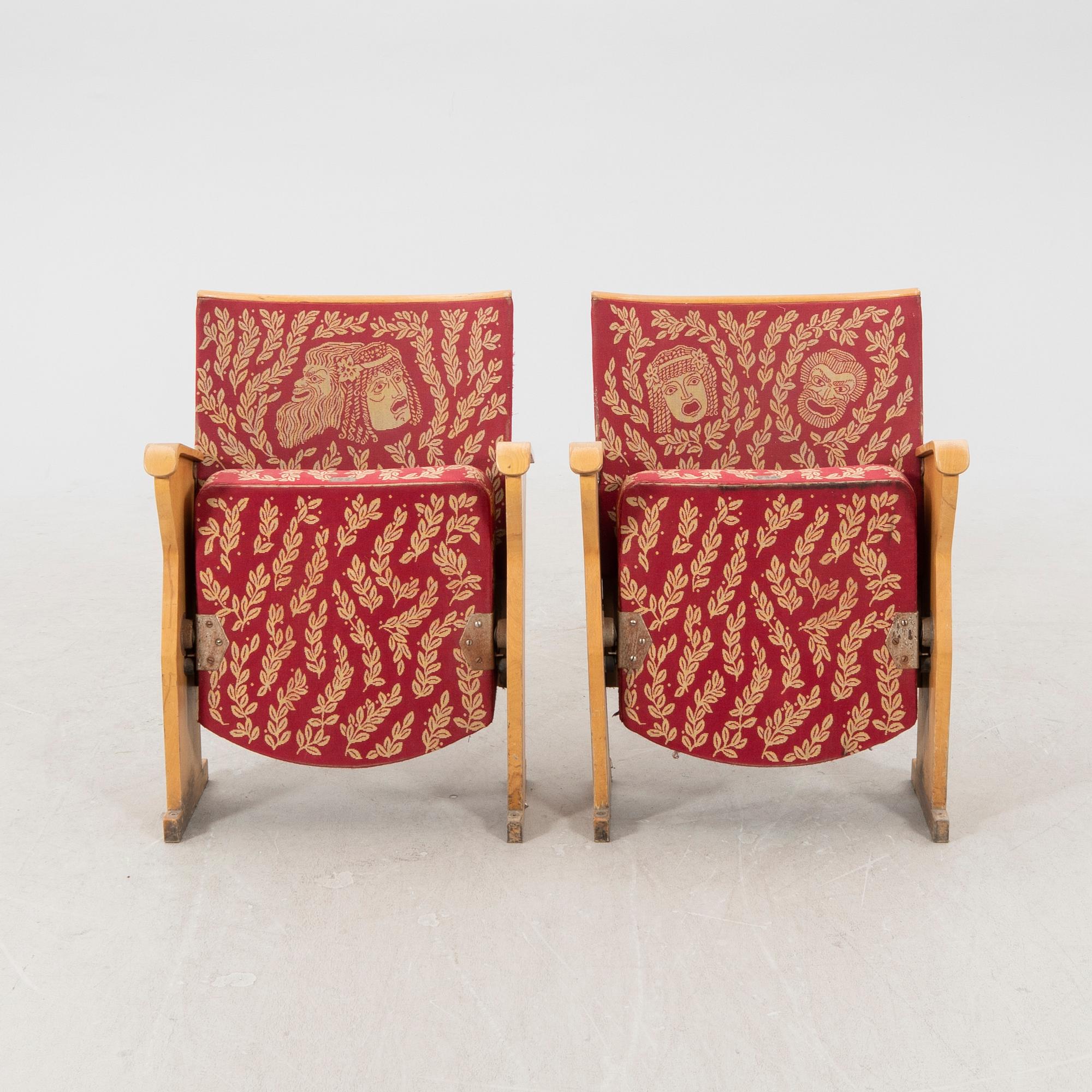 Theater chairs, a pair of Malmö Opera (formerly Malmö Stadsteater). 1940s.
