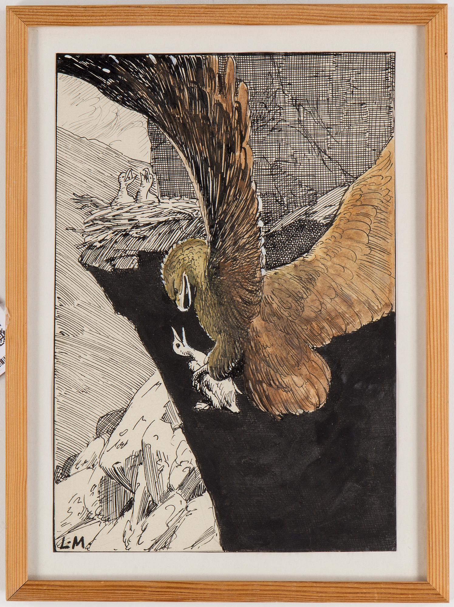 LOUIS MOE, teckningar, 5 st, signerade.