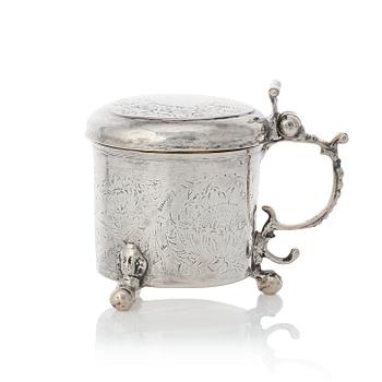 149. A Swedish late baroque parcel-gilt silver miniature tankard, mark possibly of Johan Wefwer (Linköping 1672-1705).