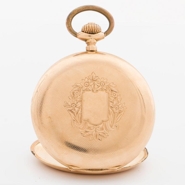 POCKET WATCH, 52 mm, 14K gold, Swiss hallmarks.