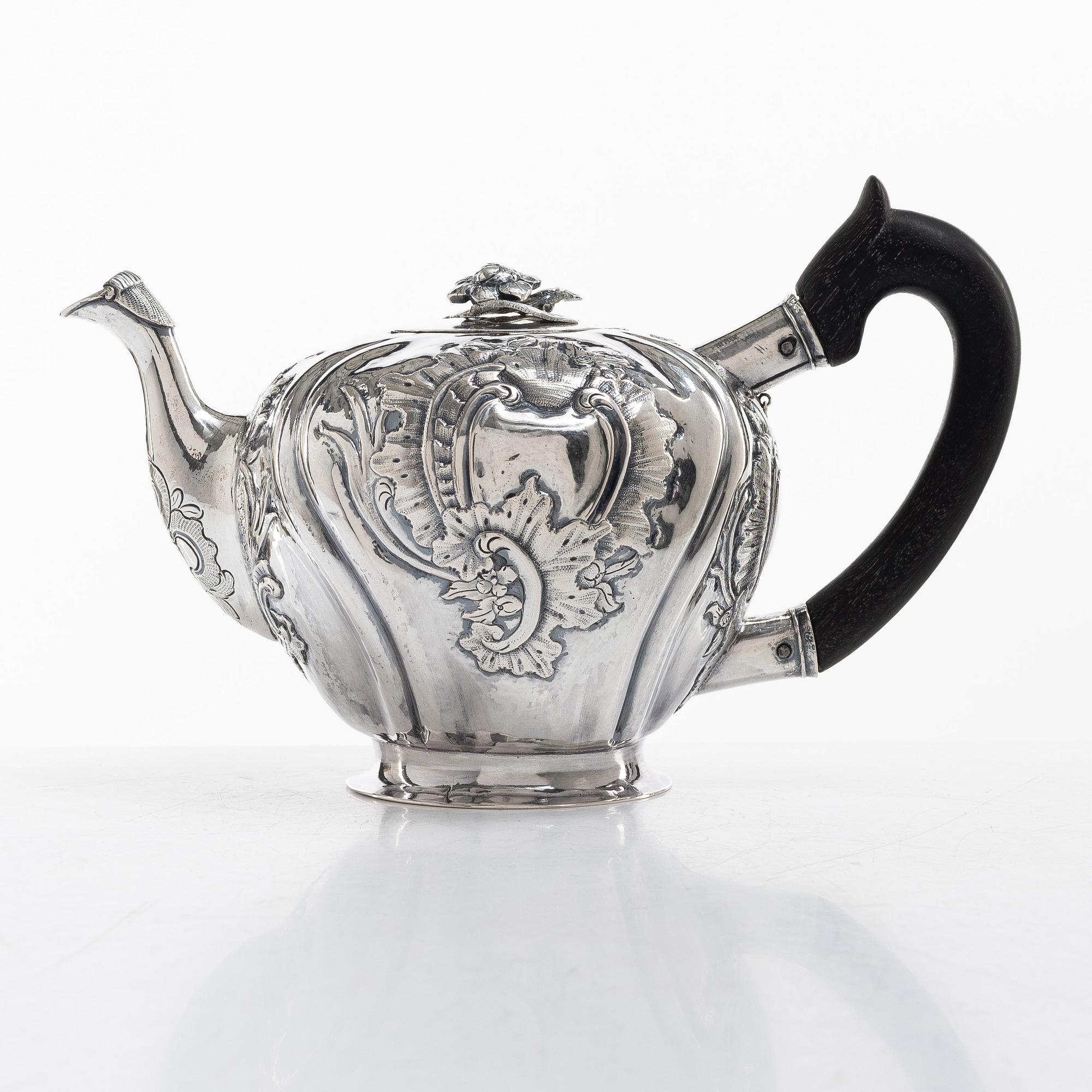 A Russian silver teapot, Moscow 18th century, unclear marks, probably Fedor Petrov (active 1760-1789).
