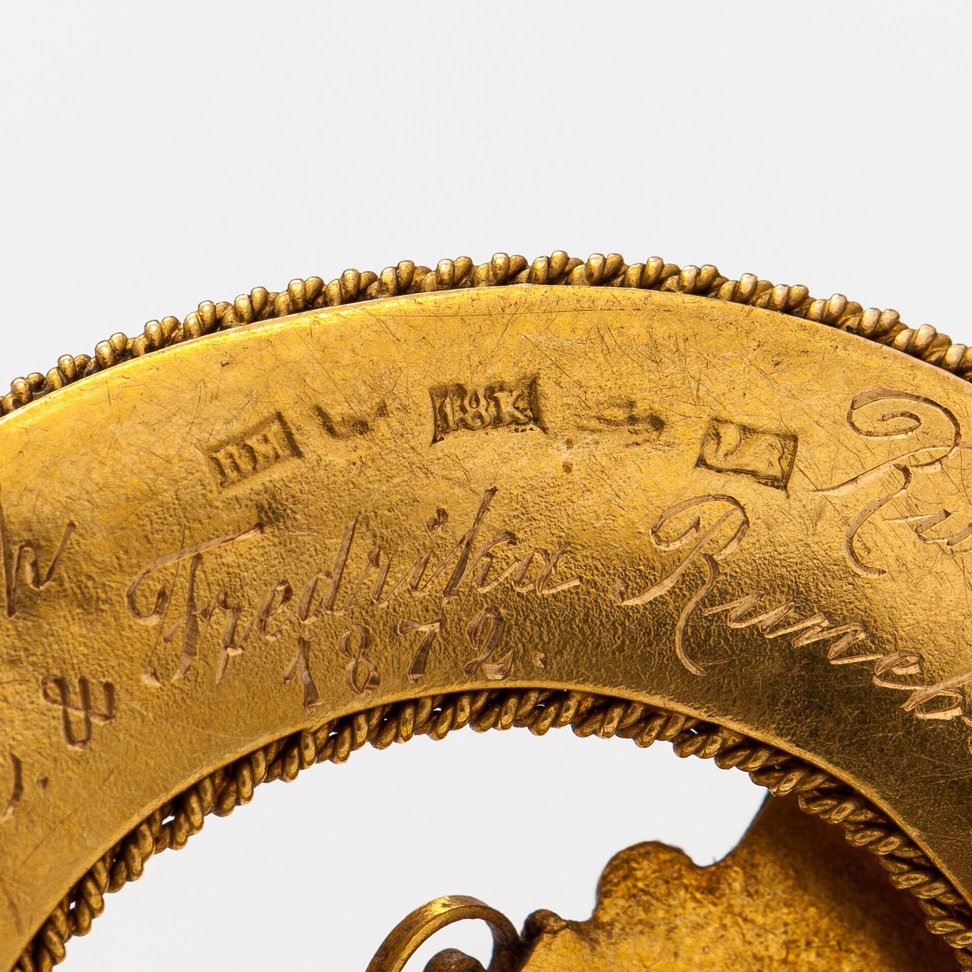 Otto Roland Mellin, Brosch, 18K guld. Helsingfors 1872.