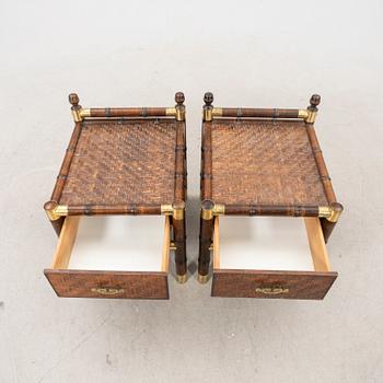 A pair of stained bamboo 1970s bedside tables.