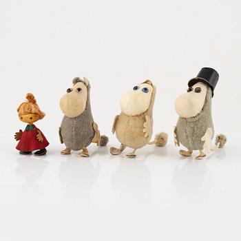 Four Moomin figures, Atelier Fauni, Finland, 1950's/60's.