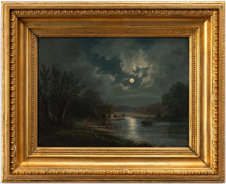 Unknown artist, 19th century, Moonlit landscape.