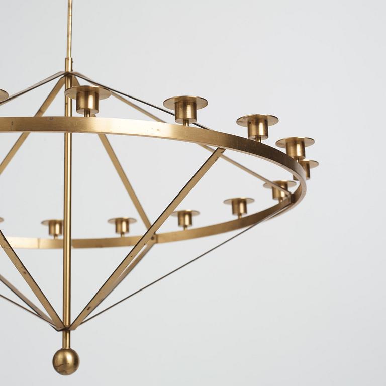 Sigurd Persson, an 18 candles brass chandelier, Sweden, probably 1960s.