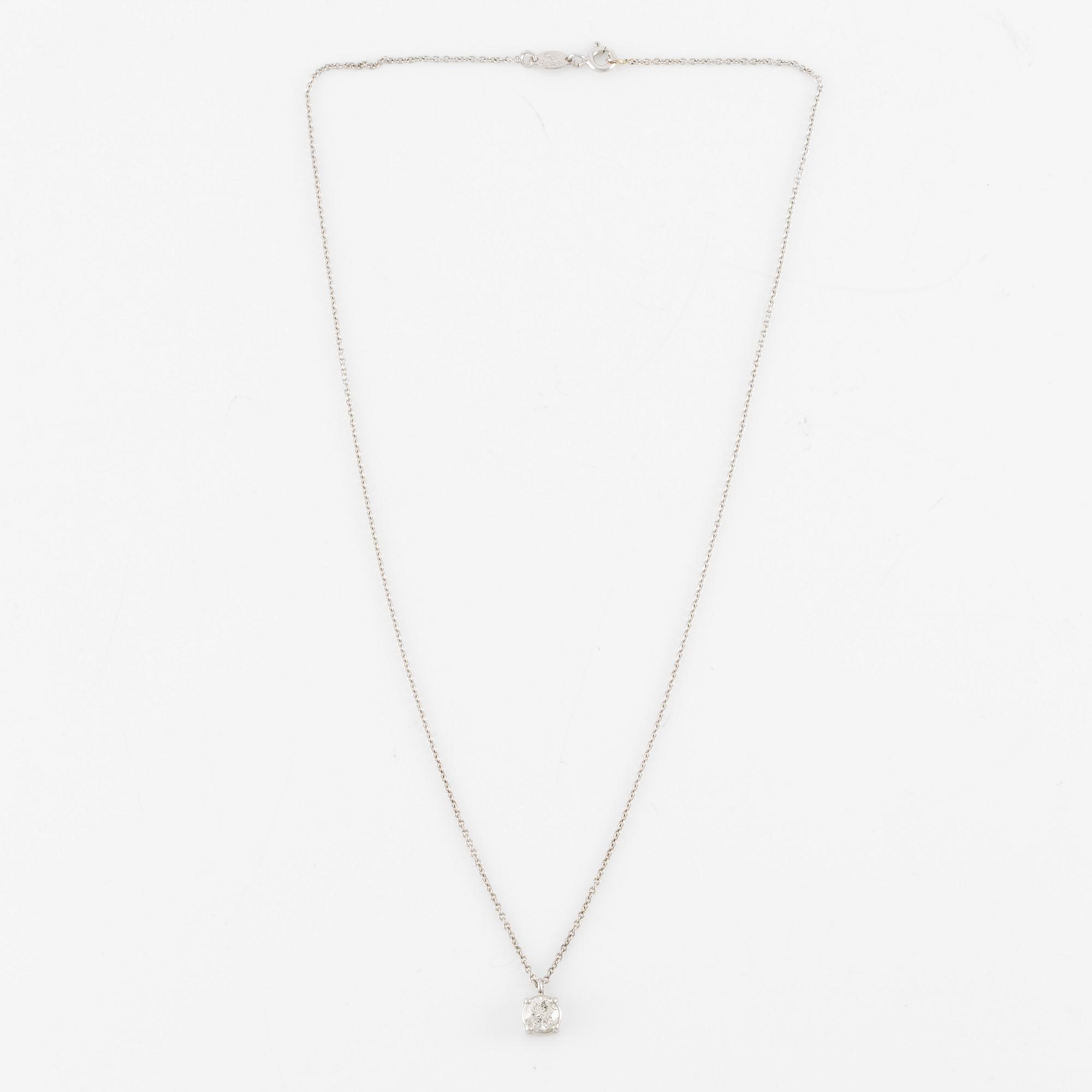 Pendant with chain 18K white gold featuring a round brilliant-cut diamond.