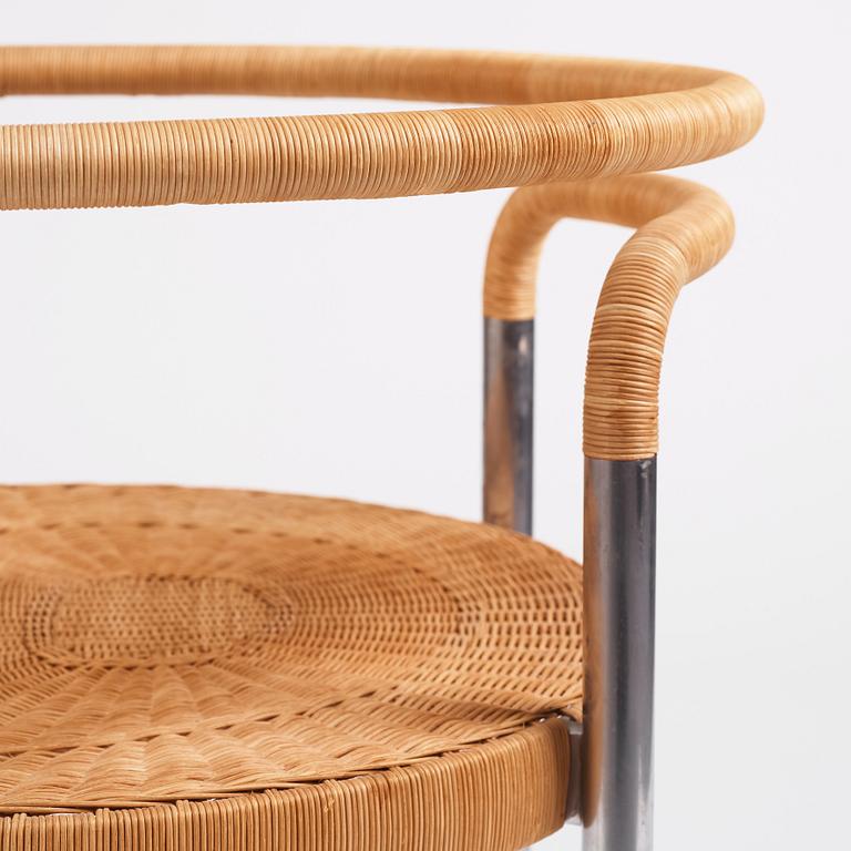 Poul Kjaerholm, a steel and rattan 'PK12' chair, E Kold Christensen, Denmark, early 1960s.