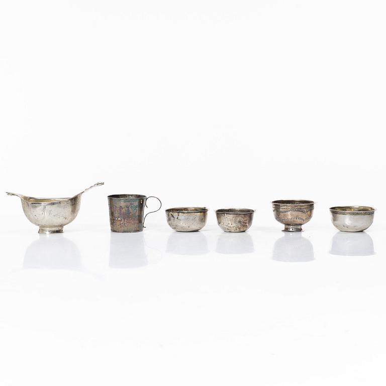 Two Swedish silver cups and four tumblers, 18th-19th century.