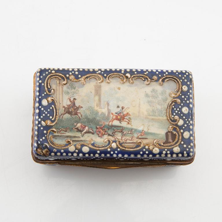 Enamel box Louis XV style, probably France, late 19th century.