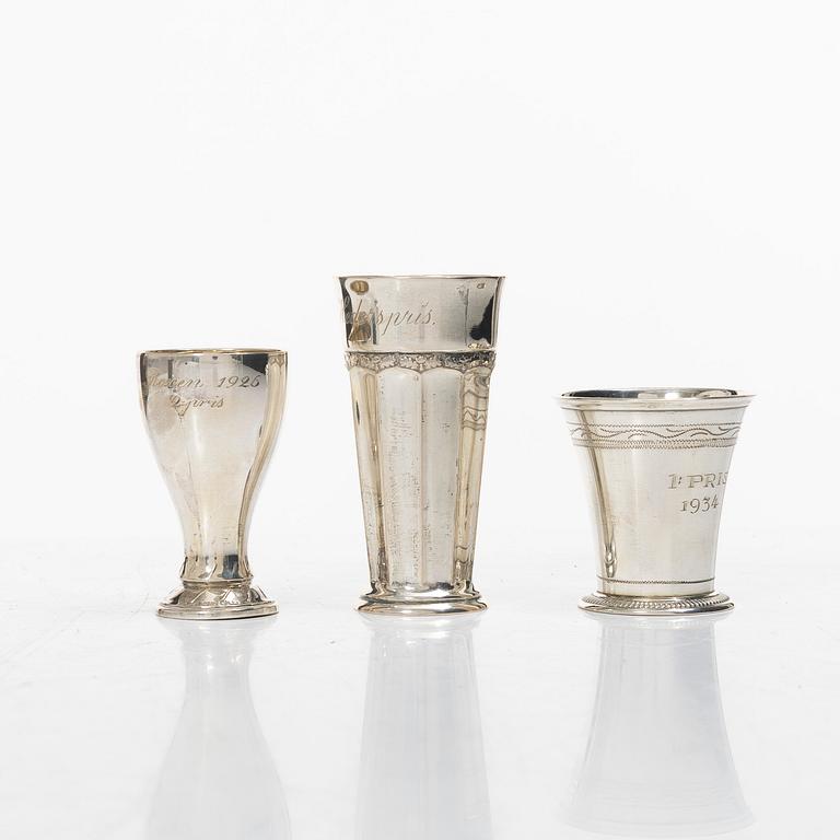 Bägare, 6 st, silver, mestadels GAB, 1900-tal.