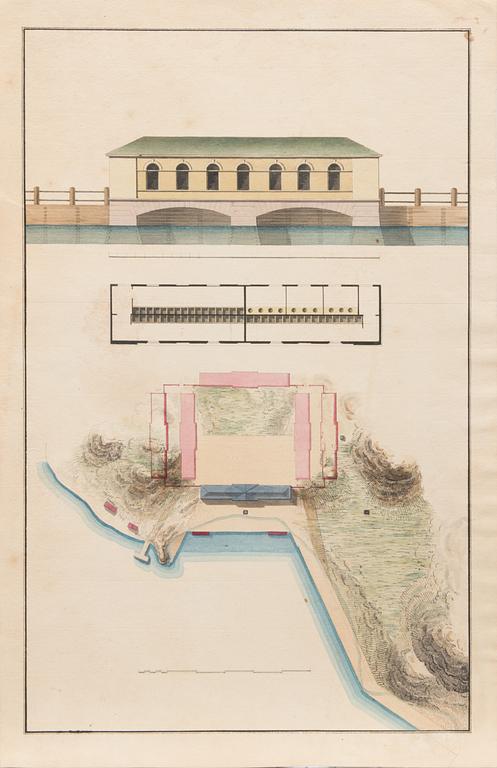 AKVARELLER/RITNINGAR, 3 st. tillskrivan Carl Ludwig Engel (1778-1840), ej signerade.
