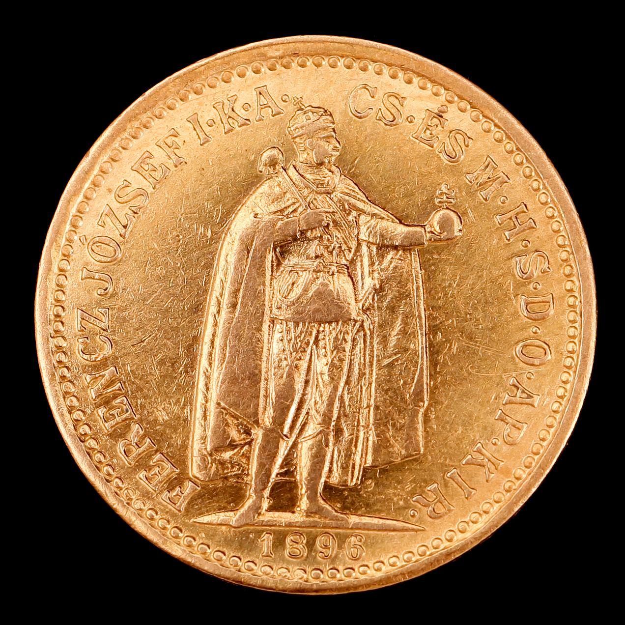 GULDMYNT, 10 korona, Ungern, 1896. Vikt ca 3 g.