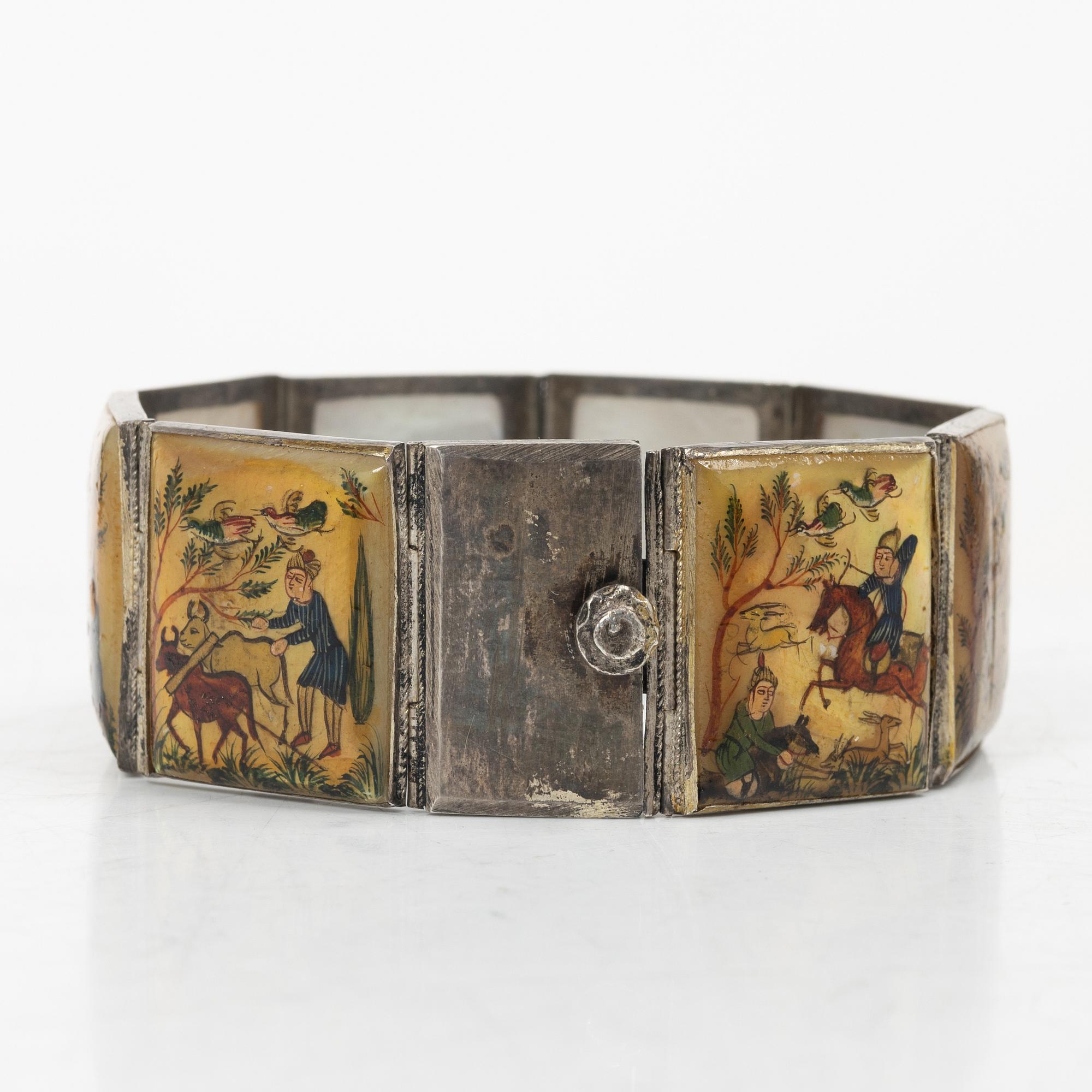 A silver and mother-of-pearl bracelet, Persia, circa 1900.