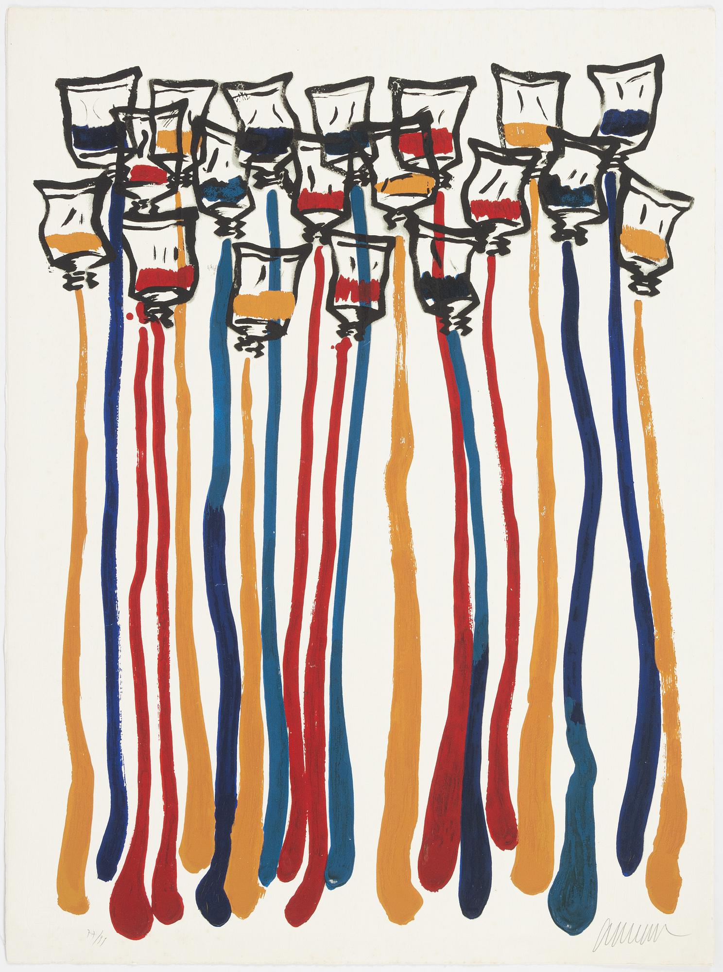 Arman, "Yellow and red pouring".