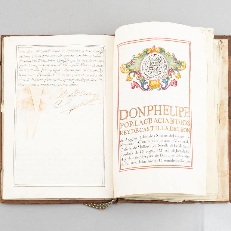 Spanish patent of nobility for the family Sanchez del Bellmont, issued 1742.