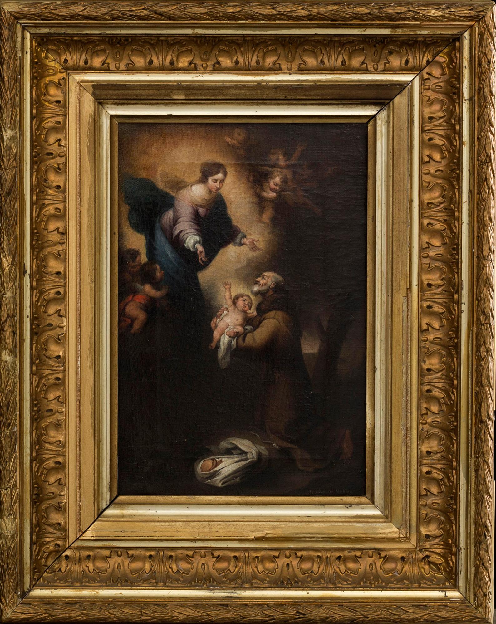 FRANCISCO GONZALES MOLINA, 2 st efter Bartolomé Esteban Murillo, olja på duk, en signerad. 1800-tal.