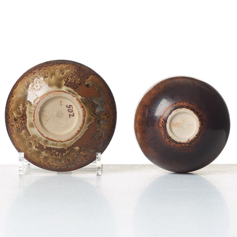 Stig Lindberg, a stoneware art object/vase and a vase, Gustavsberg studio, Sweden 1960 and 1964.