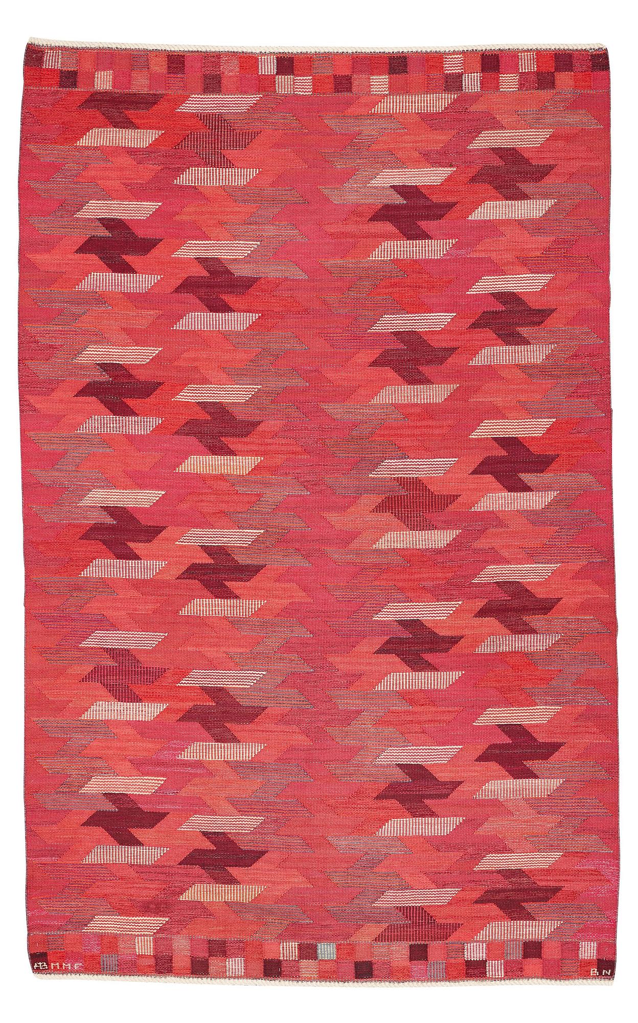 Barbro Nilsson, Matto, "Rödarp", flat weave, ca 298-299 x 185-188 cm, signed AB MMF BN.