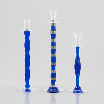 Anne Nilsson, ljusstakar, 3 st, glas, "Celeste", Orrefors.