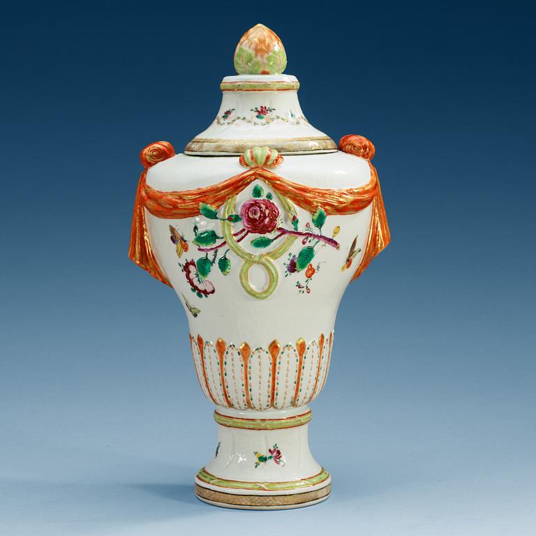 URNA med LOCK, kompaniporslin. Qing dynastin, Qianlong (1736-95).