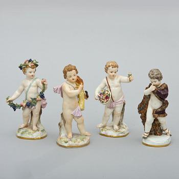 FIGURINER, 4 st, porslin, Meissen, 1800-tal.