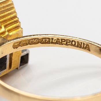 Björn Weckström, An 18K gold ring "Sun temple" with diamonds ca. 0.10 ct in total. Lapponia 1975.