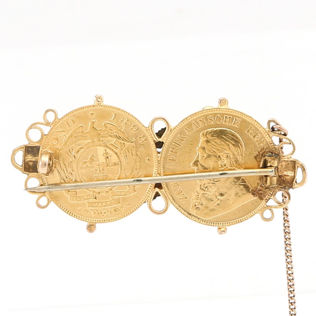 Brooch with 2 gold coins, South Africa 1898.