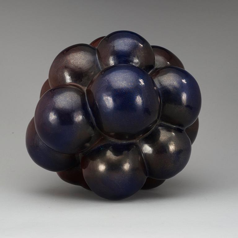 A Hans Hedberg faience sculpture of a blackberry with a patinated bronze stand, Biot, France.