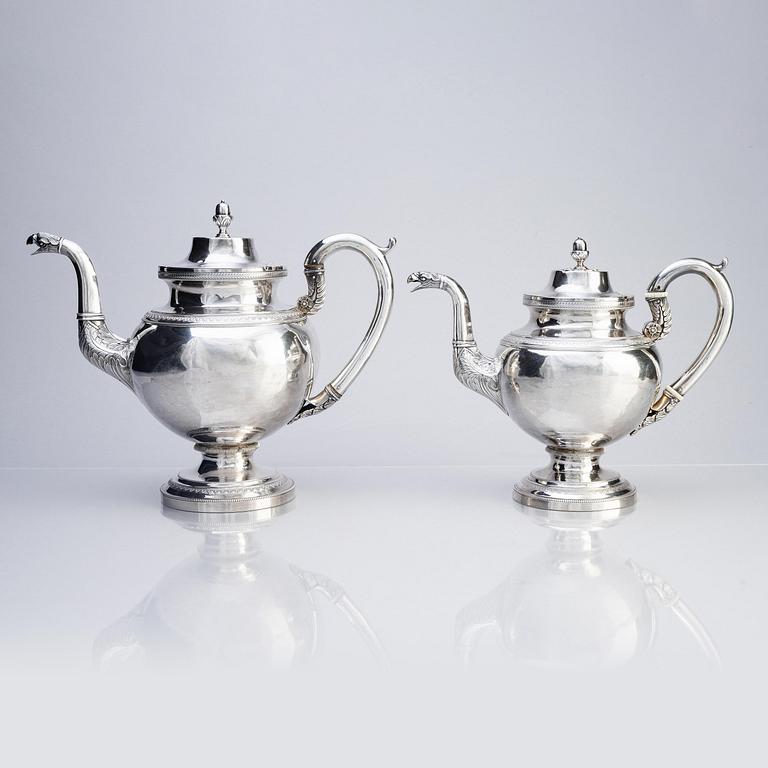 A four-piece silver tea and coffee service, marks of John McMullin, Philadelphia, circa 1820.