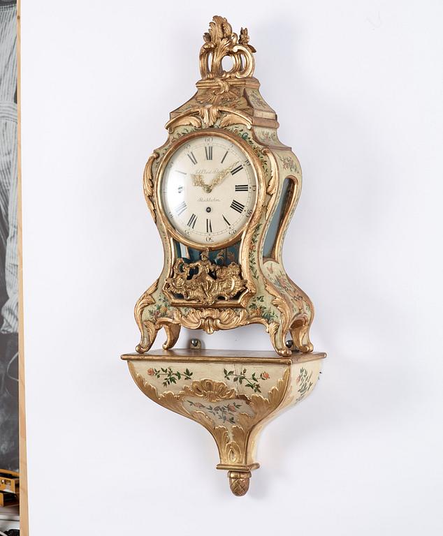 KONSOLUR, av Johan Christoffer Plesse (urmakare i Stockholm, 1700-talets mitt). Rokoko.