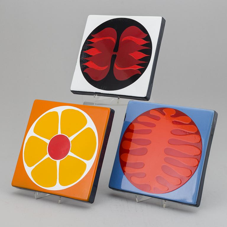 BENGT BERGLUND, three enamel plaques, Gustavsberg, Sweden.