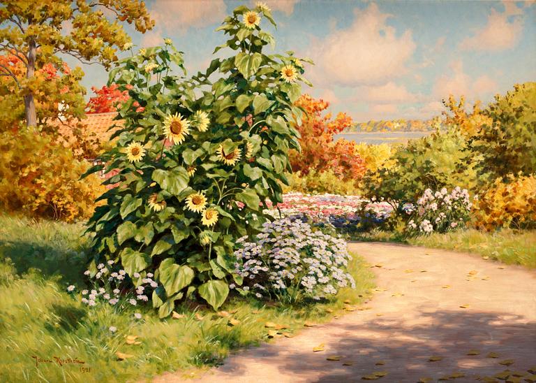 Johan Krouthén, Blomstrande trädgård med solrosor.