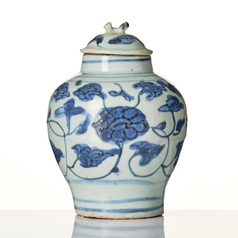 A blue and white jar with cover, Ming dynasty (1368-1644).