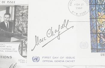 FÖRSTADAGSBREV, 2 st, "Chagall Window", signerad, 1967.