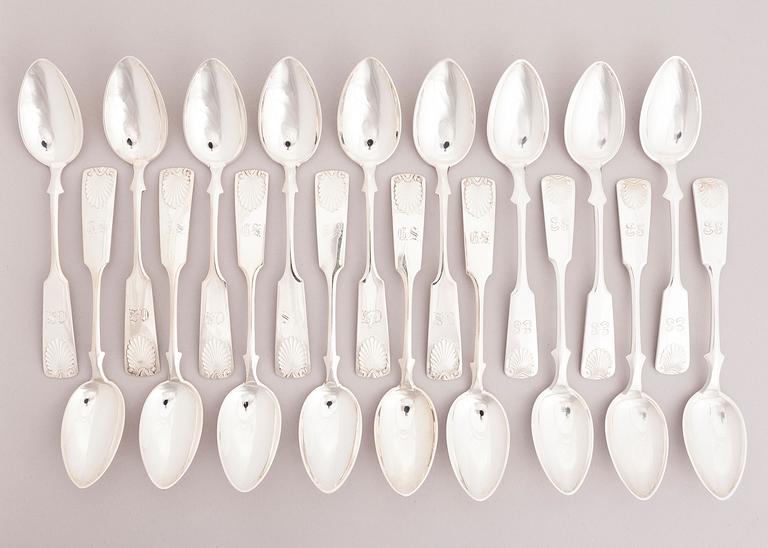 A 111-piece set of shell decorated silver cutlery, Finland, mainly from the first half of the 20th Century.