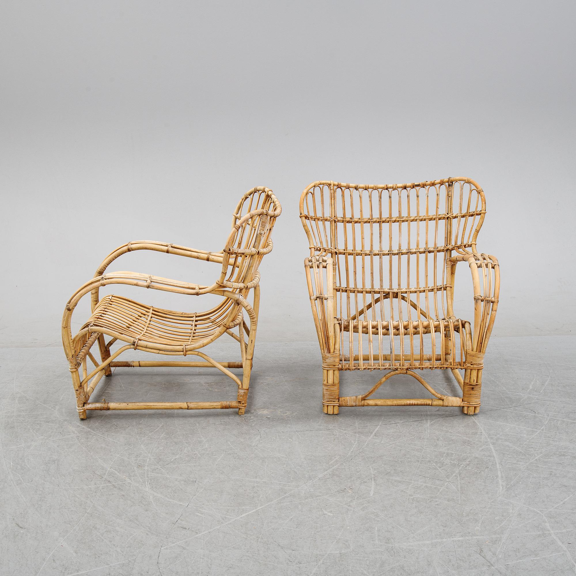A pair of rattan easy chairs, second half of the 20th Century.