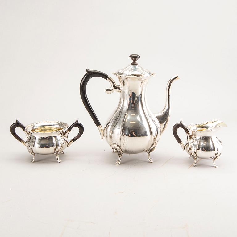 A 20th century German three parts silver tea service with Swedish import stamps.