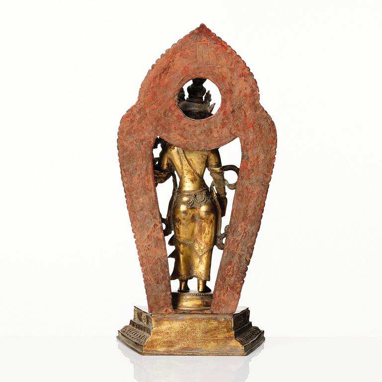 Boddhisatva, Avalokiteshvara, förgylld kopparlegering, Nepal, 1900-tal.