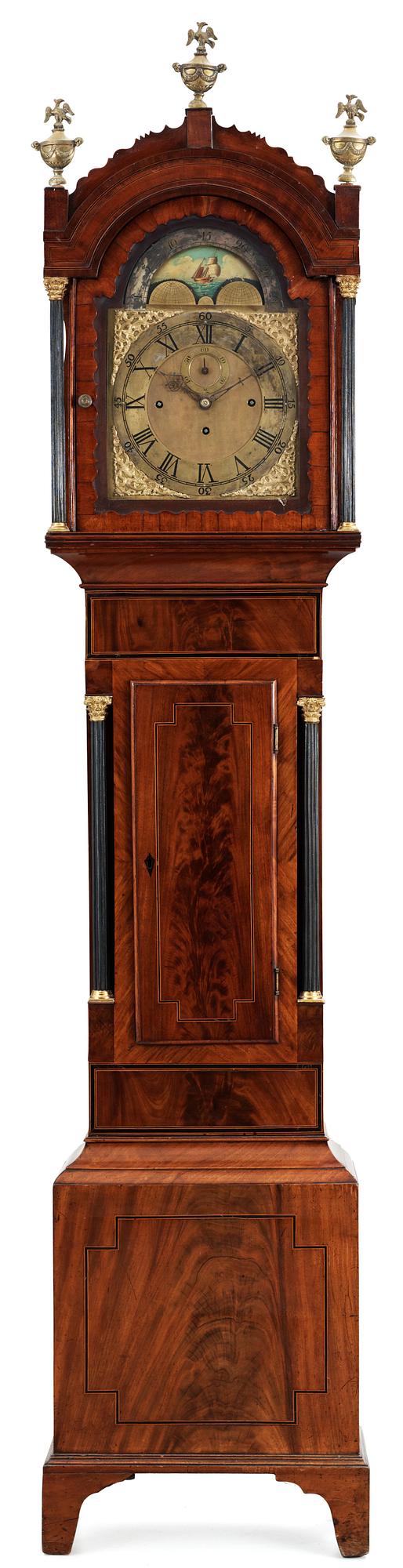 An English circa 1800 mahogany veneer longcase clock.