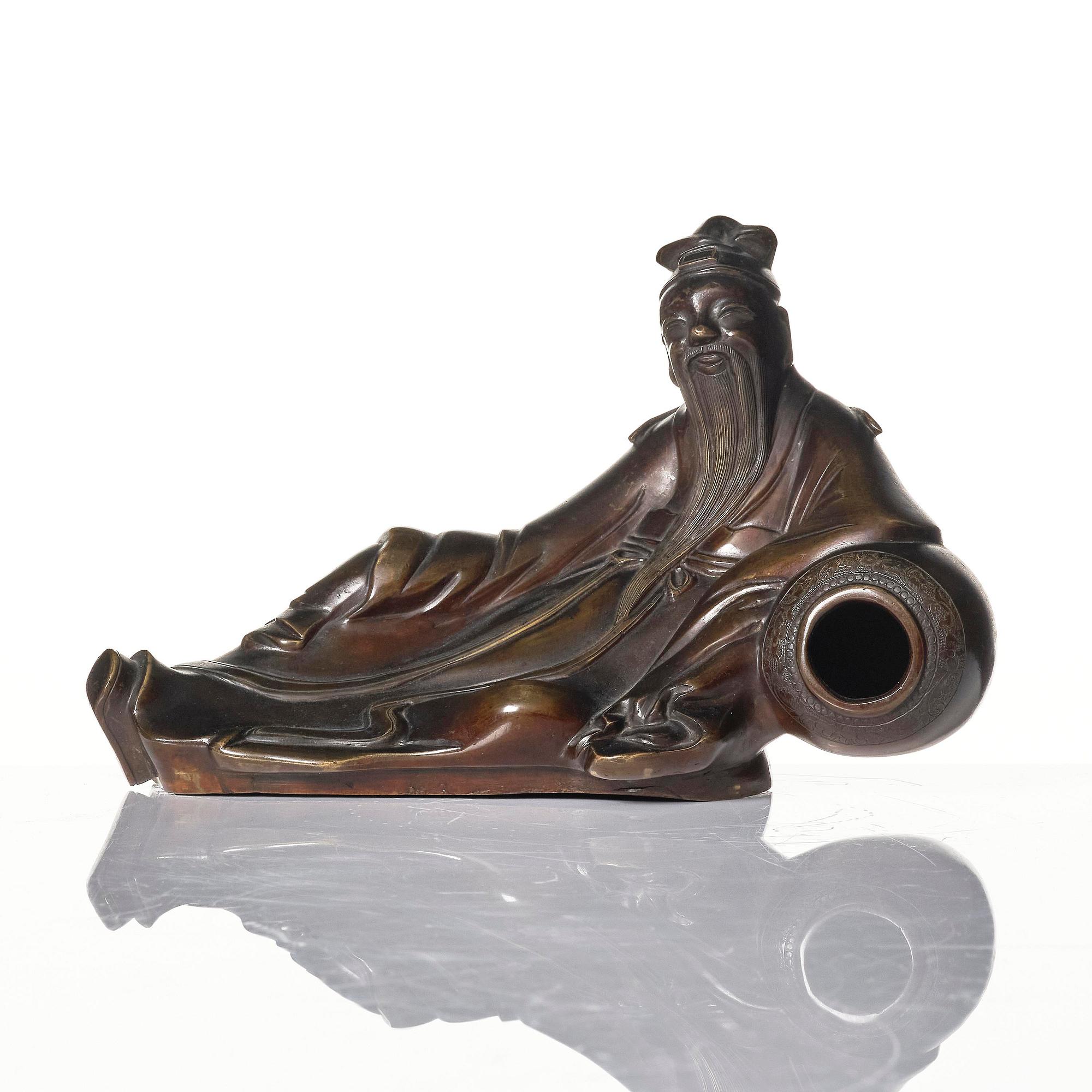 A bronze sculpture of the drunken poet Li Bai, Qing dynasty.