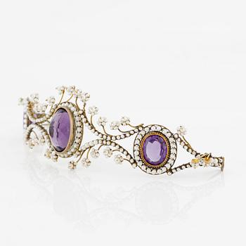 Tiara with amethysts and seed pearls.
