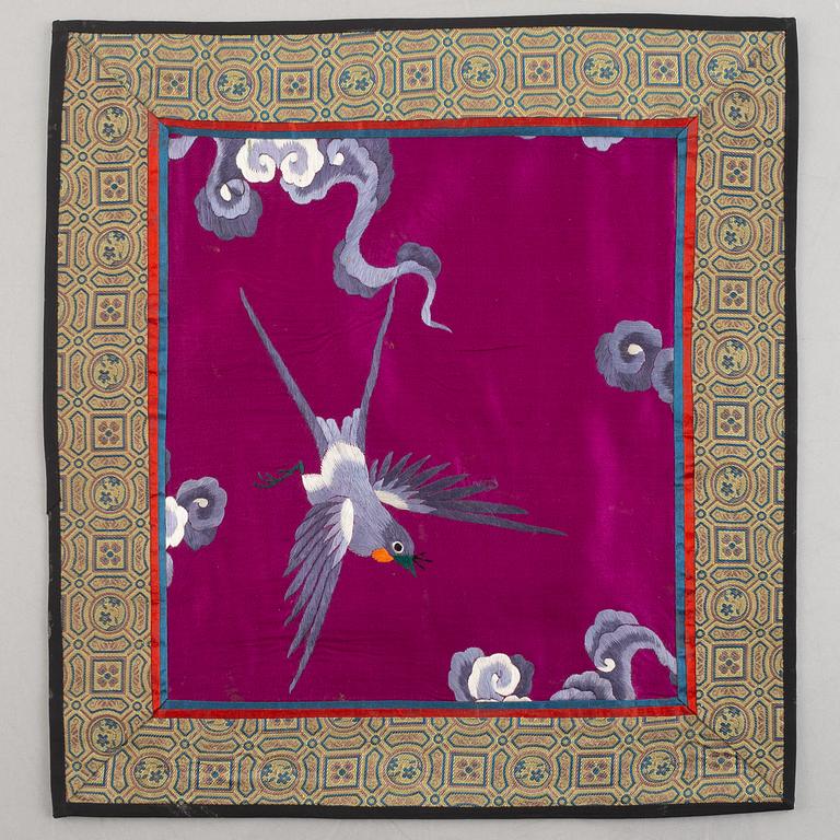 A group of five Chinese silk textiles, late Qing dynasty / first part of the 20th century.
