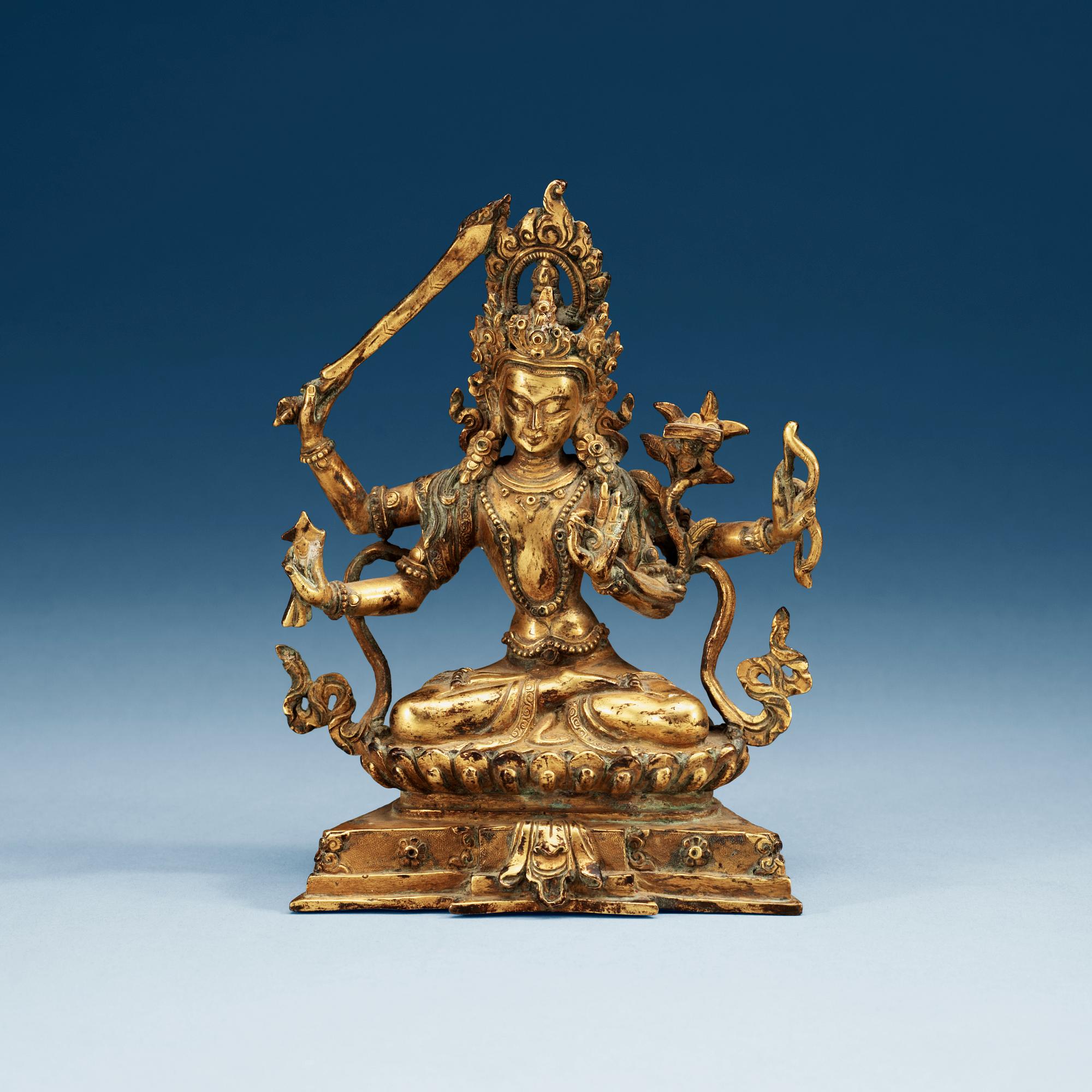 BODHISATTVA, förgylld brons. Tibet, Qing dynastin, 17/1800-tal.