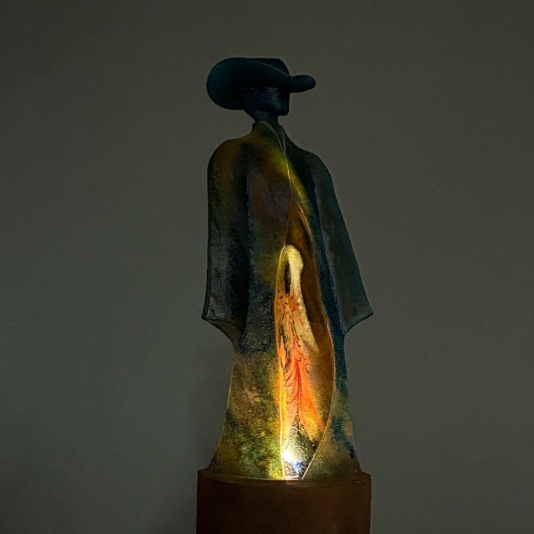Kjell Engman, "Man in Trenchcoat", unique sculpture, from the series "Catwalk", cast glass, Kosta Boda.