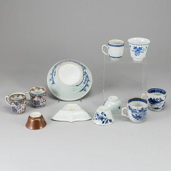 A group of ten porcelain objects, Qing dynasty, Qianlong, also 19th century.