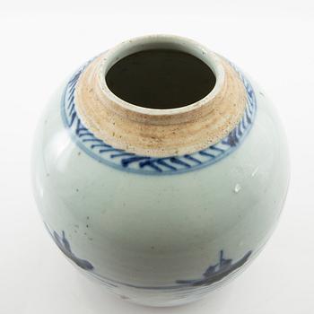 A blue and white jar, 20th century.