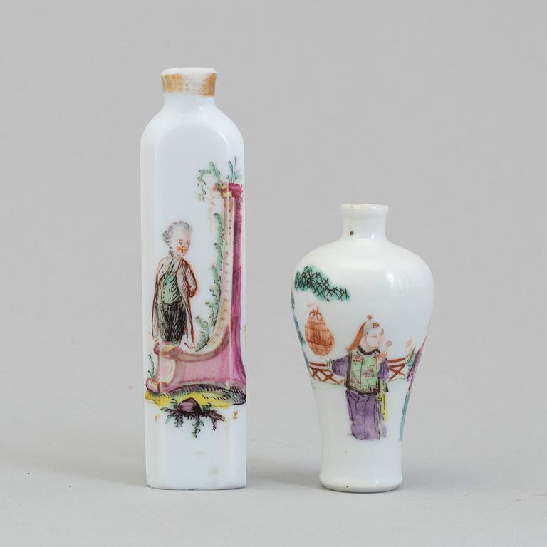 A probably french glass bottle, ca 1800 and a porcelain vase, China, ca 1900.