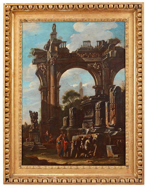 Giovanni Ghisolfi Tillskriven, Capriccio med ruiner och figurstaffage.