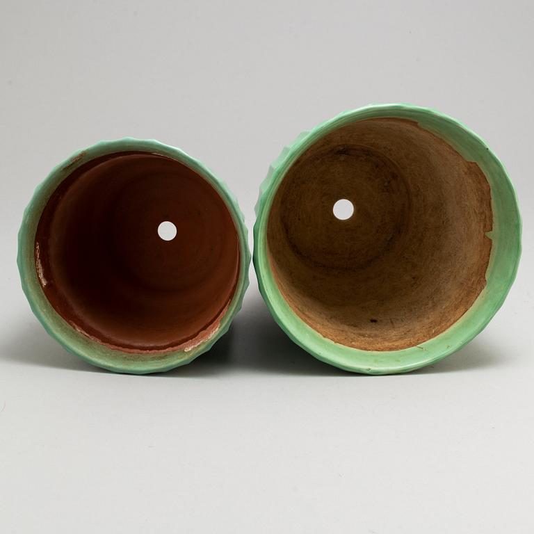 EWALD DAHLSKOG, two flower pots, "Tellus", Bo Fajans, probably 1940s.